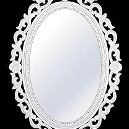 SHILP KALA Plastic Antique Oval Style Wall Mirror | Mirror Frame For Wall Décor | Oval Mirror Oval Sculpt For Home Décor, Living Room, Bedroom And Bathroom (34.5 Cm X 54.5 Cm) (White)-picture-26