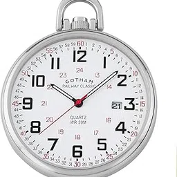 gotham Men's Stainless Steel Analog Quartz Date Railroad Style Pocket Watch # GWC14107S-picture-14