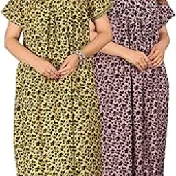 monique Brand Printed Ankle Length Night Dresses for Women/Cotton Nighty - 2 Pc Combo-picture-32