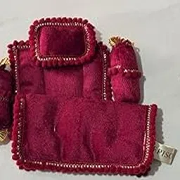 SLEEPISO Soft Gaddi Set-Mattress with 1Pillow 2 bloster and 1 coforter in Velvet Fabric for Laddu Gopal/Kanha/Thakur Ji - Large Size MEHROON-image-10
