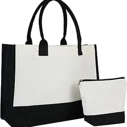 Tote Bag with Inner Pocket Cosmetic Bag Large Capacity Reusable for Grocery Shopping Work Travel Campus White S-picture-40