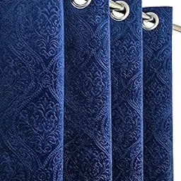 1 Piece Velvet Emboss Damas Room Darkening Curtains for Window 6 Feet, Blue-picture-23