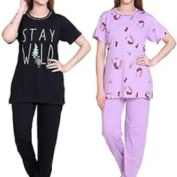 us trendz Women Cotton Night Suit Set Pack of 2 /Sleep Wear Set Pack of 2 /Loungewear Set Pack of 2 image 1