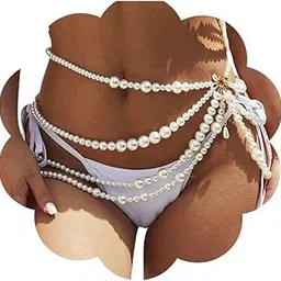chirography Pearl Waist Chain Body Jewelry - Adjustable White Pearl Belly Chai | Zinc Alloy Body Accessories for Women, Beach, Party and Summer Dress-picture-52