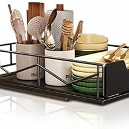 Expandable Pull-Out Cabinet Organizer with Adhesive Nano Film - White Color - 30-50 * 43 * 6 cm Rack (Black, Medium)-picture-15