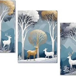 Regalo Casila Forest Deer Wall Decor – 3-Piece MDF Panel Set Featuring Snowy Woods and Golden Trees Self-Adhesive Animal Wall Art for Living Room Bedroom or Study-image-55