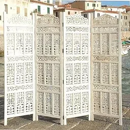 Foldable Wooden Room Divider Partition – Stylish Privacy Screen for Home, Office, Studio, Salon - Kangra Badrun, White (4 Panel)-picture-27