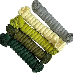 nakoda creation Cotton Blend Solid Dupatta For Women,Pack of 5_Pompom 5-D Green,Mehandi,Liril,Yellow,Grey-picture-50