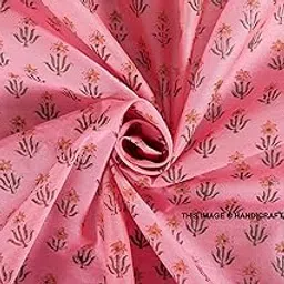 Ravaiyaa - Attitude is everything Sanganer Hand Printed Chanderi Silk Fabric Women's Floral Design Sewing Dressmaking Fabric (Pink) (3 Meter)-picture-38