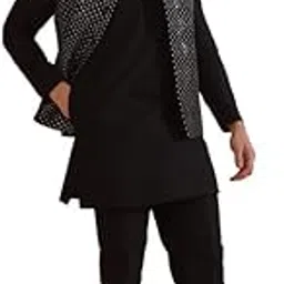 kisah Men Black Embroidered Kurta Jacket Trouser Set with Thread Work-picture-34