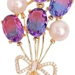 CZ Colored Bow Pearl Brooch Pin | 18k Gold Plated | Trendy, Lightweight & Comfortable | Stylish & Tarnish-Resistant | Qty : 1pc-image-1