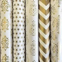 MOOLYAVAAN PRODUCTS White & Golden Premium Design Gift Wrapping Paper for Him/Her, gift Packing Sheets Decorative Romantic Gift Wrap for Birthday, Anniversary, Wedding, Return Gifts, book Cover, Packaging material, Craft (Golden Paper) ( PACK OF 5)-picture-21