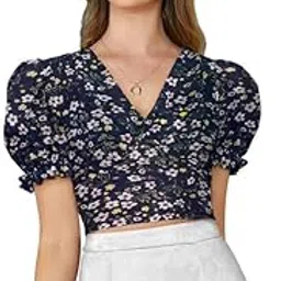 impression fab Women's Floral Print V-Neck Blouse, Puff Sleeve top for Women Stylish Western | Crop top for Woman-picture-24