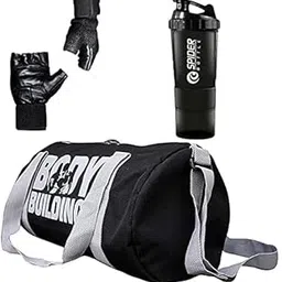 Hang It Gym Bag Combo for Men ll Black Gym Bag, Black Bottle & Black Polyester Gloves ll Gym kit for Men ll Gym Bag with Shoe Compartment Gym & Exercise_and_Fitness Kit-picture-25