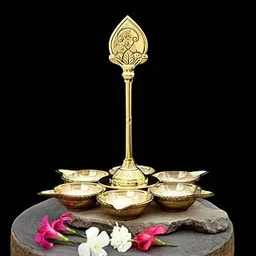 Puyangam Brass 6 Mugam Vel Vilakku | Vel Murugan Diya - Tamil Om Vel Brass 6 face Lamp for puja-picture-14