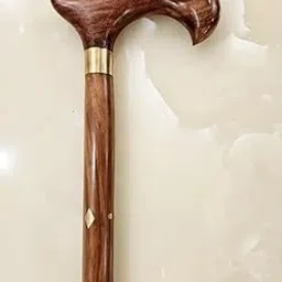 Handcrafted Wooden Walking Sticks, Dark Brown, Natural Wood with Brass Collar, Curved Handle, Traditional Style, Decorative Inlay-image-2