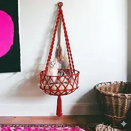 Cat Hammock for Pets, Macramé pet Bed, Boho Hanging Pet Bed, Macramé Hammock Swing, Cat Gift, Pet Furniture Pet Hammock Without Any Pillow Color: Red-picture-23