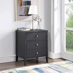 TGF Furniture Store Modern 3-Drawer Chest, Black Wood Finish, Metal Knobs, Contemporary Storage Dresser for Bedroom, Living Room or Entryway Use-picture-36