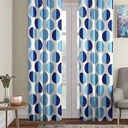 Cortina 2 Piece Polka Design Panel Eyelet Polyester Door Curtains - 7 Feet, Blue-picture-44