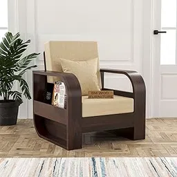 BM WOOD FURNITURE Solid Sheesham Wood 1 Seater Sofa Set for Living Room Home Office Solid Wood Sofa Set Furniture Wooden Single Seater Sofa Set (Walnut,Cream)-image-75