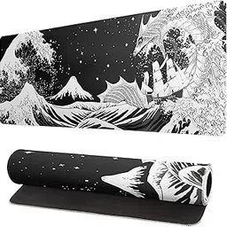 OUTFITQUE -Printed Gaming Mousepad – Premium Stitched Edges, Smooth Surface,Size 11x23 inches, Non-Slip Rubber Base – Ideal for Office & Gaming Setup (Black and White Japanese Waves Dragon)-picture-61