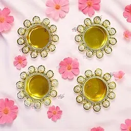 S2S Tealight Candle Holder Set of 4 Pearl Decorative Metal Diyas Tea Light Candles Holder Diya for Diwali Decor for Home Navratri Temple Festive Gift for Diwali Weddings & Housewarming-picture-24
