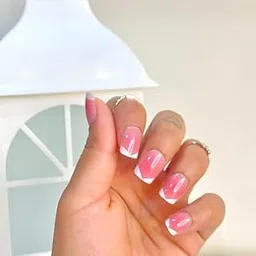 Press-On Nails Short Classic French Manicure White Tip Square Shape Fake Nails Stick-On Sheer Pink Reusable Full Cover-picture-50