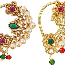 Vighnaharta Multi CZ stone and Pearls moti Nath Nathiya./ Nose Pin combo 2 nath for women and Girls[VFJ1262-1263NTH-PRESS-MULTI]-image-90