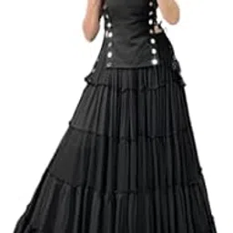 mdspds Women's Black Mirror Work Crop Top and Lehenga Set | Festive Indian Ethnic Wear with Flared Skirt & Spaghetti Strap Blouse | Garba, Navratri, Party Outfit-picture-24