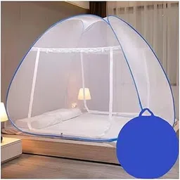 USFOOK Mosquito Net Double Bed | King Size Foldable Machardani | Polyester 30GSM Strong Net | PVC Coated Corrosion Resistant Steel Wire - Blue (Mosquito Net, Pack of 1)-image-53