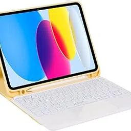 Keyboard case for iPad 11 (A16,2025)& 10th Gen with Multi Gesture Touchpad & 7-Color Backlit,ANTI DROP KEYS,Multi Viewing Angle,Pencil Slot,Magnetically Detachable Bluetooth Keyboard-Yellow/White-image-72