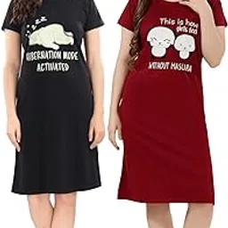 xoya Printed Knee Length Night Dresses for Women/Cotton Nighty - 2 Pc Combo-picture-10