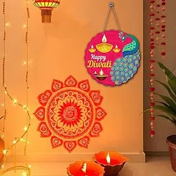 GIFTMEBAZAR Happy Diwali Wall Hanging | Wall Art Mdf Wooden Hanging For Living Room | Bedroom | Home Decor | Office | Diwali Decoration Wall Hanging-picture-15