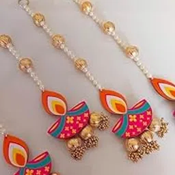 SP Sellplus Traditional Diya Hanging with Paper Gajra & Gota Balls – Perfect for Celebrations | Decorative Diya Hangings | Set of 4, 30 cm Length (Diya Beads)-picture-17
