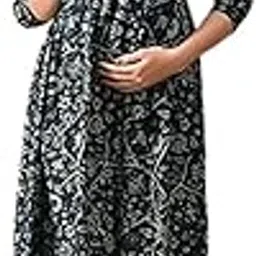 vivan enterprises Women's Cotton Floral Maternity Kurti Gown with Feeding Zips Comfortable A-Line Feeding Dress for Women Pregnancy Wear-picture-44