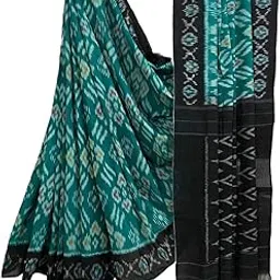 radha lakshmi Handicrafts Women's Hand Block Ikat Print Pure Soft Cotton Mulmul Saree Teal MultiColour with Blouse Piece (ikkat spec Bttle)-picture-51