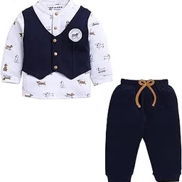 neo nate Full Sleeve Jacket Co-Set, 2-Piece Cotton Set with Printed Top attached Vest and Pants, 9-24 Months-picture-10