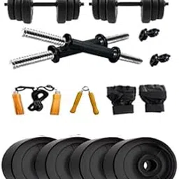 L'AVENIR 8KG (2kg * 4 Rubber Plates) with 2 Metal Rods Adjustable Dumbbell with Gloves, Hand Gripper & Skipping Rope Gym-picture-11