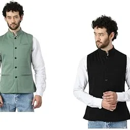 indiweaves Men Waistcoat Nehru/Modi Jacket for Winter (Pack of 2) Green::Black-picture-17