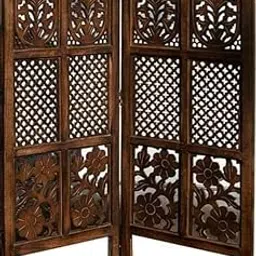 Wooden Living Room Brown Wooden Room Divider Solid Wood Room Divider Wood Separator Office Furniture Leaf Design Wooden Partition 2 Panel 4 fit Brown Color.-picture-10
