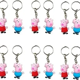 ARTLABEL Pack of 12 Cute Cartoon Keyring KeyChains For Boys Girls & Kids Best Birthday Return Gifts For Children (Cute Pig )-picture-35
