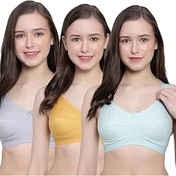 bella beauty Women's Cotton Blend Non-Padded Non-Wired Full Coverage Regular Bra Comfort, Soft Cup, Comfortable Support - Comfortable Bra- Pack of 3 - Color - Grey, Yellow & Sky Blue-picture-16