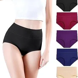 geifa Womens Cotton with Soft Double-Layer Panty Underwear Super High Waisted Soft Stretch Bikini Multicolour Panties Pack of 4-picture-46