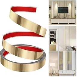 Steeluxe Golden Metal Trim Wall Strip Stainless Steel PVD Coated 8K Mirror Gold Finish Flat Trim Strip profile 20 mm (3mtr) Decoration, Furniture, Highlighters (Metal Wall Strip-08)-picture-28