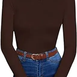 ootdfy Women’s Slim Fit Mock Turtleneck Crop Top – Long Sleeve Stretch Layering Tee for Fall & Winter Outfits | Basic Ribbed High Neck Top for Casual, Work & Streetwear-picture-33