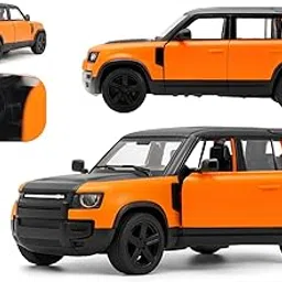 Defender Diecast Model Toy, 1:24 Scale, with Sound & Lights, Pull Back Collectible Vehicle Toy Door Opening Scale Car Model Birthday Gift for Boys Girls (Die-Cast Alloy Model Car-Orange)-image-0