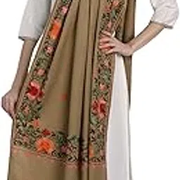 zamour Kashmiri Women's Embroidered Shawl/Stole Wrap (Off White, 28 inch x 80 inch) image 1