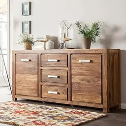 THE FURNITURE EMPORIUM Sheesham Wood Sideboard Cabinet with 3 Drawer and 2 Door Storage Wooden Cabinet for Living Room Home (Stone Brown Finish)-picture-53