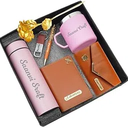 SAANVI CRAFTS Mens Customized Name Water Bottle With Coffee Mug, Passport Cover, Pen, Keychain and Clutch For Womens - Mens Customized Gift Hamper (Pack of 6)-picture-51