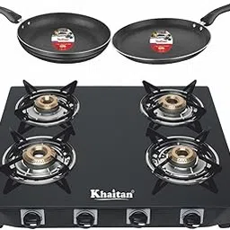 Khaitan Gas Stove Combo - One 4 Burner Active Forge Black Toughened Glass Gas Stove + 1 unit HF Dosa Tawa 250 mm + 1 unit HF Fry Pan 230 mm-picture-10